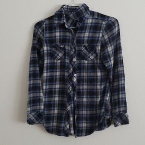 Womens Blue Plaid Button Up Shirt